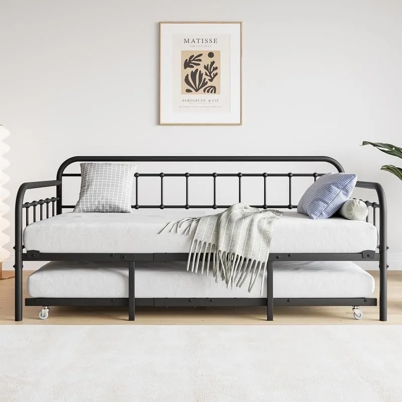 Industrial Stlye Twin Size Metal Daybed Frame with Space-Saving Design