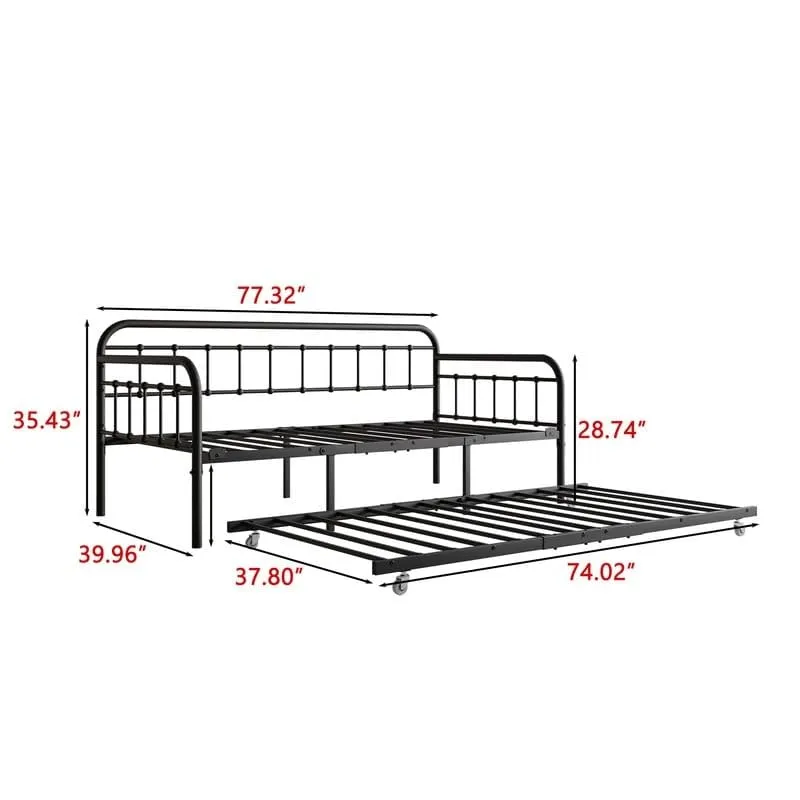 Industrial Stlye Twin Size Metal Daybed Frame with Space-Saving Design