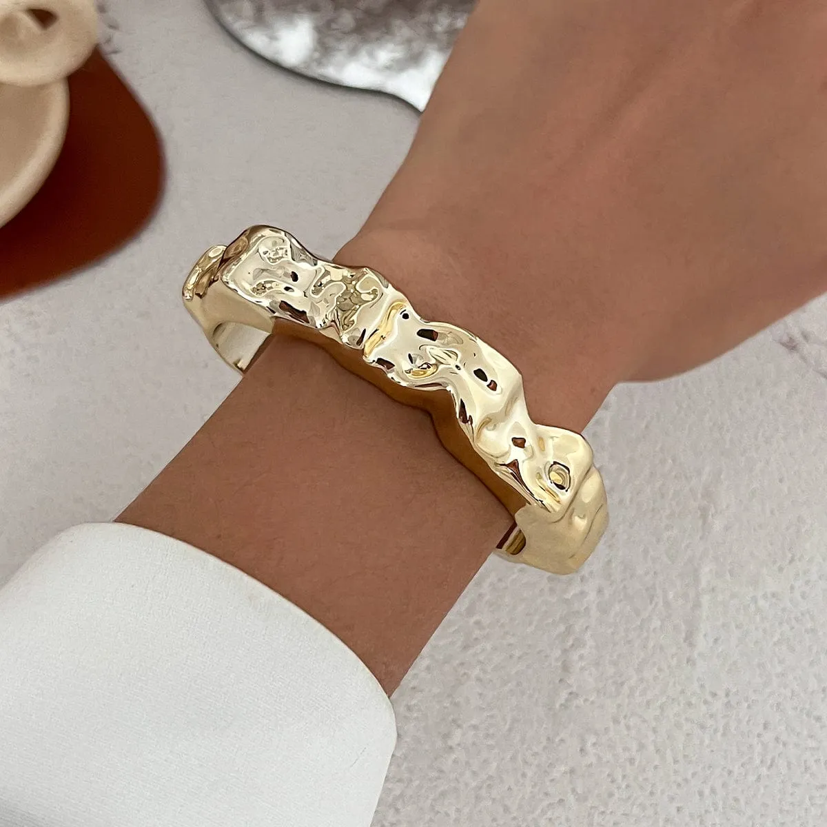 Irregular Abstract Lava Open Bangle Bracelet
