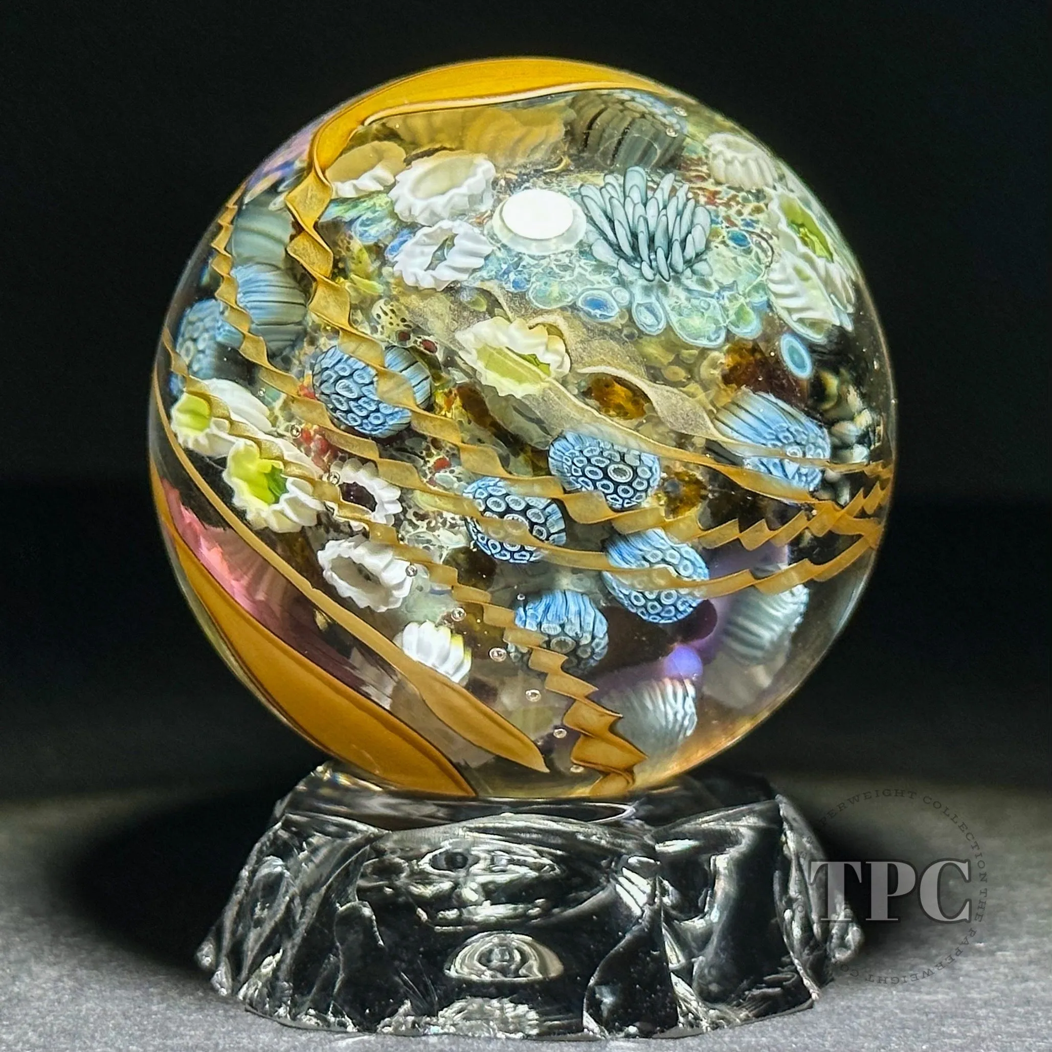 Jared DeLong 2023 Glass Art Marble Pacific Coast Tide Pool Series with Bioluminescent Barnacles & Flamework Kelp