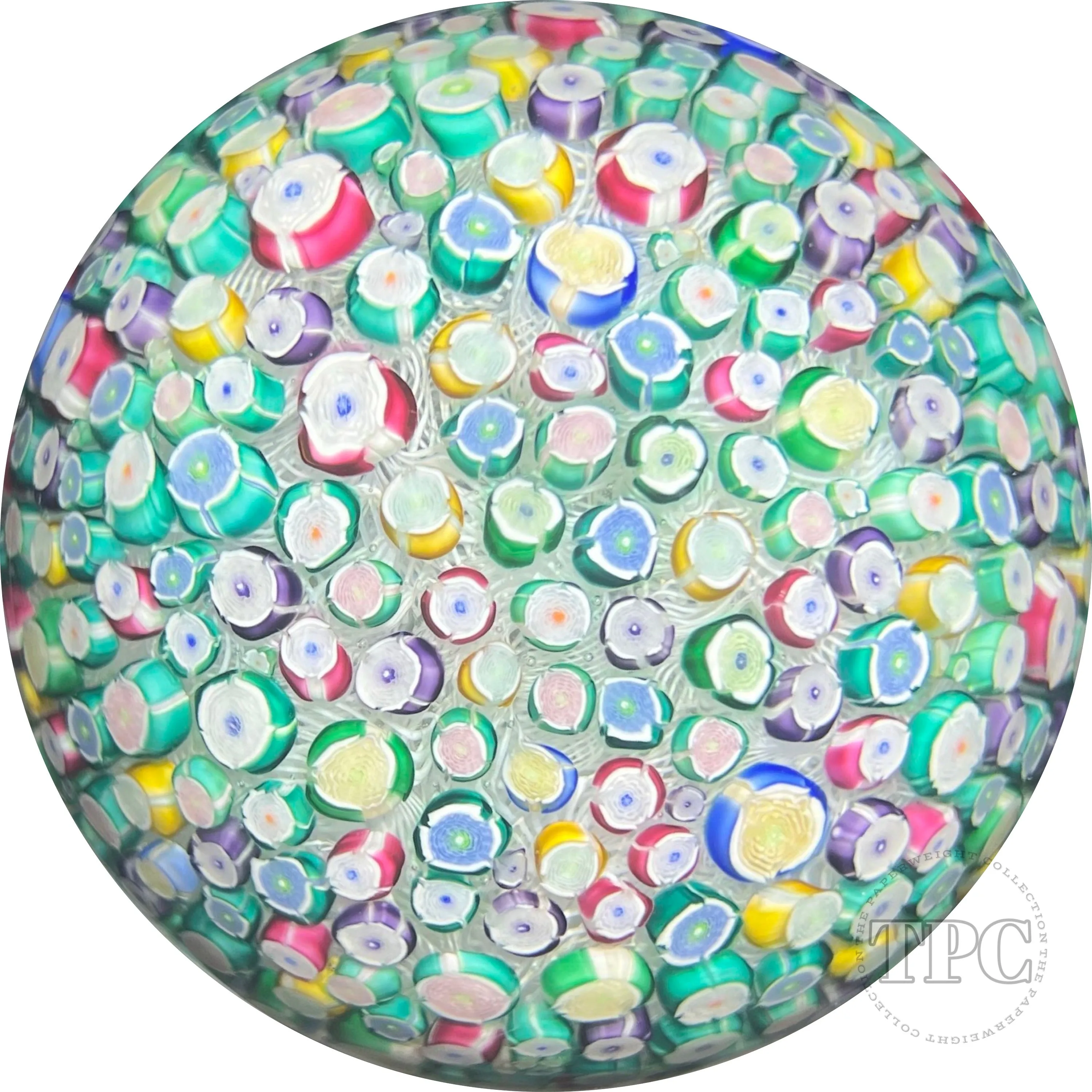 John Deacons Super Magnum Glass Art Paperweight Complex Closepack Millefiori Rose Piedouche