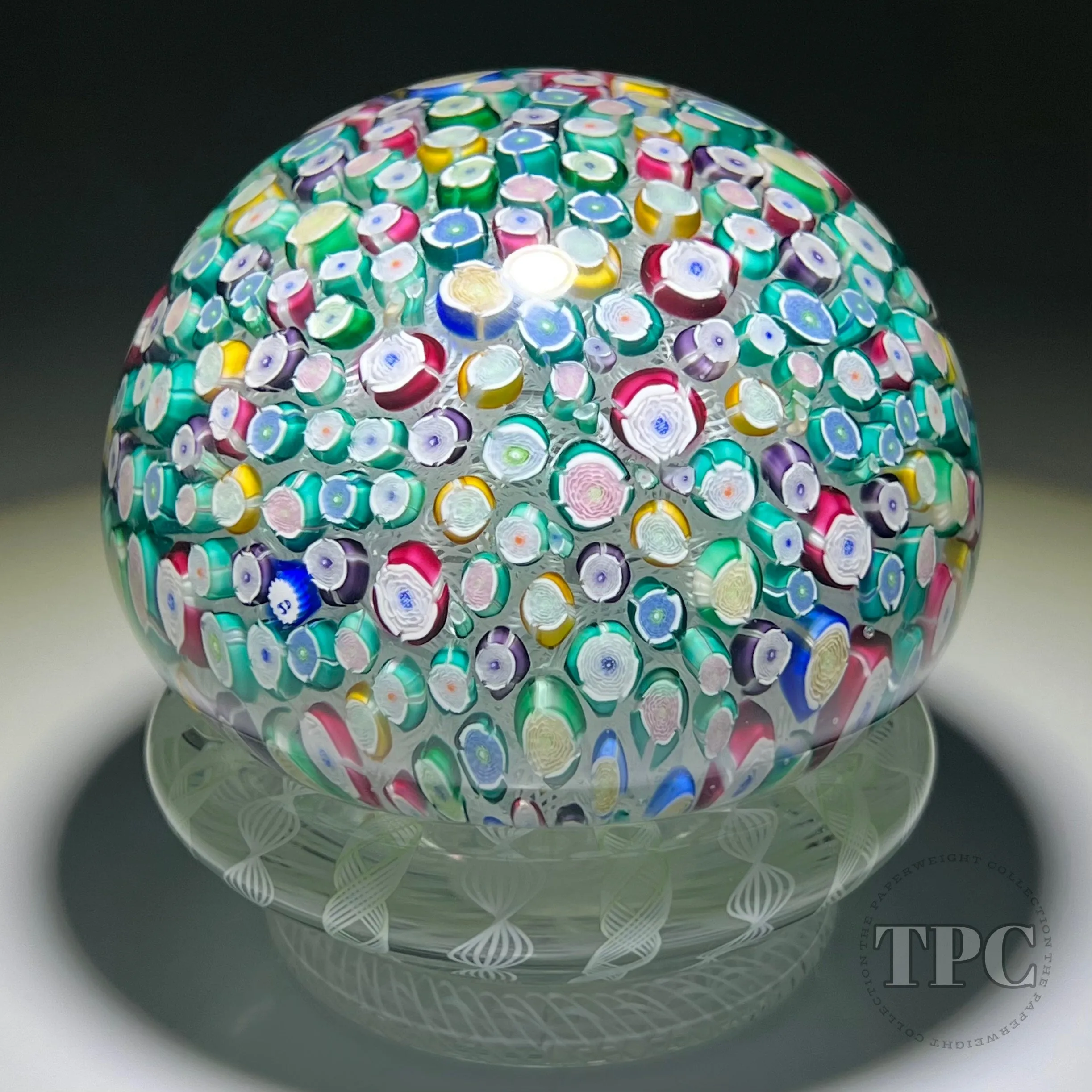 John Deacons Super Magnum Glass Art Paperweight Complex Closepack Millefiori Rose Piedouche