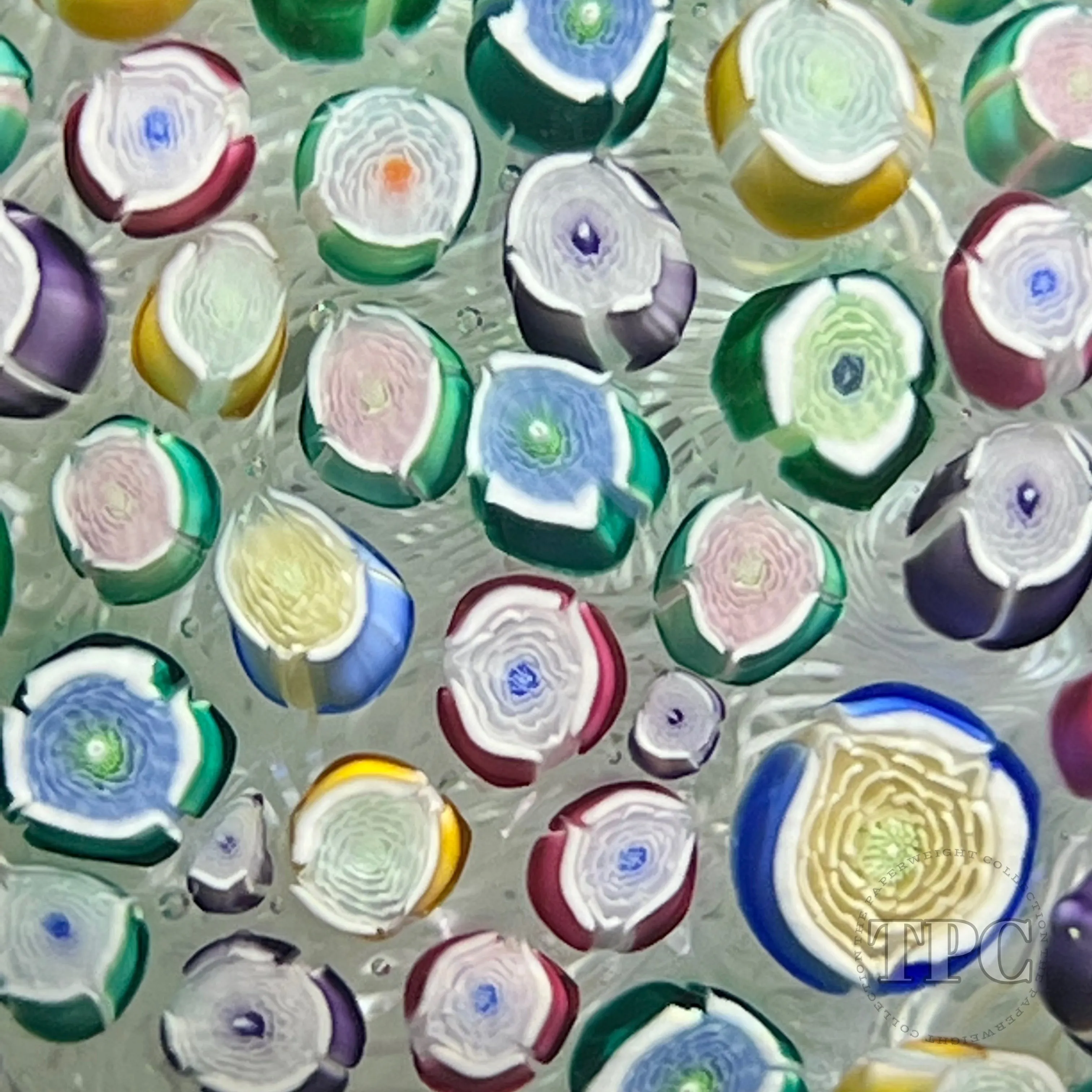 John Deacons Super Magnum Glass Art Paperweight Complex Closepack Millefiori Rose Piedouche