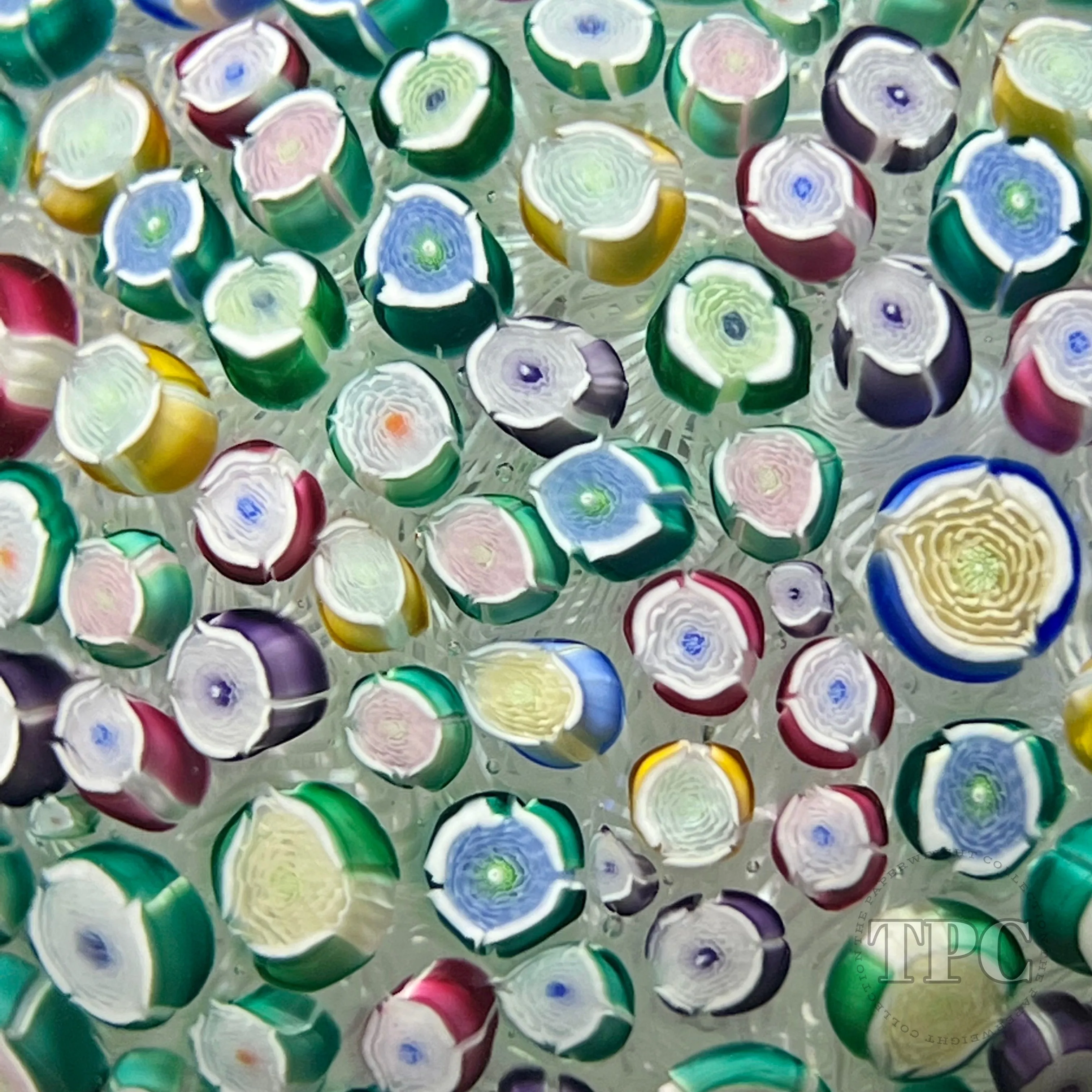 John Deacons Super Magnum Glass Art Paperweight Complex Closepack Millefiori Rose Piedouche