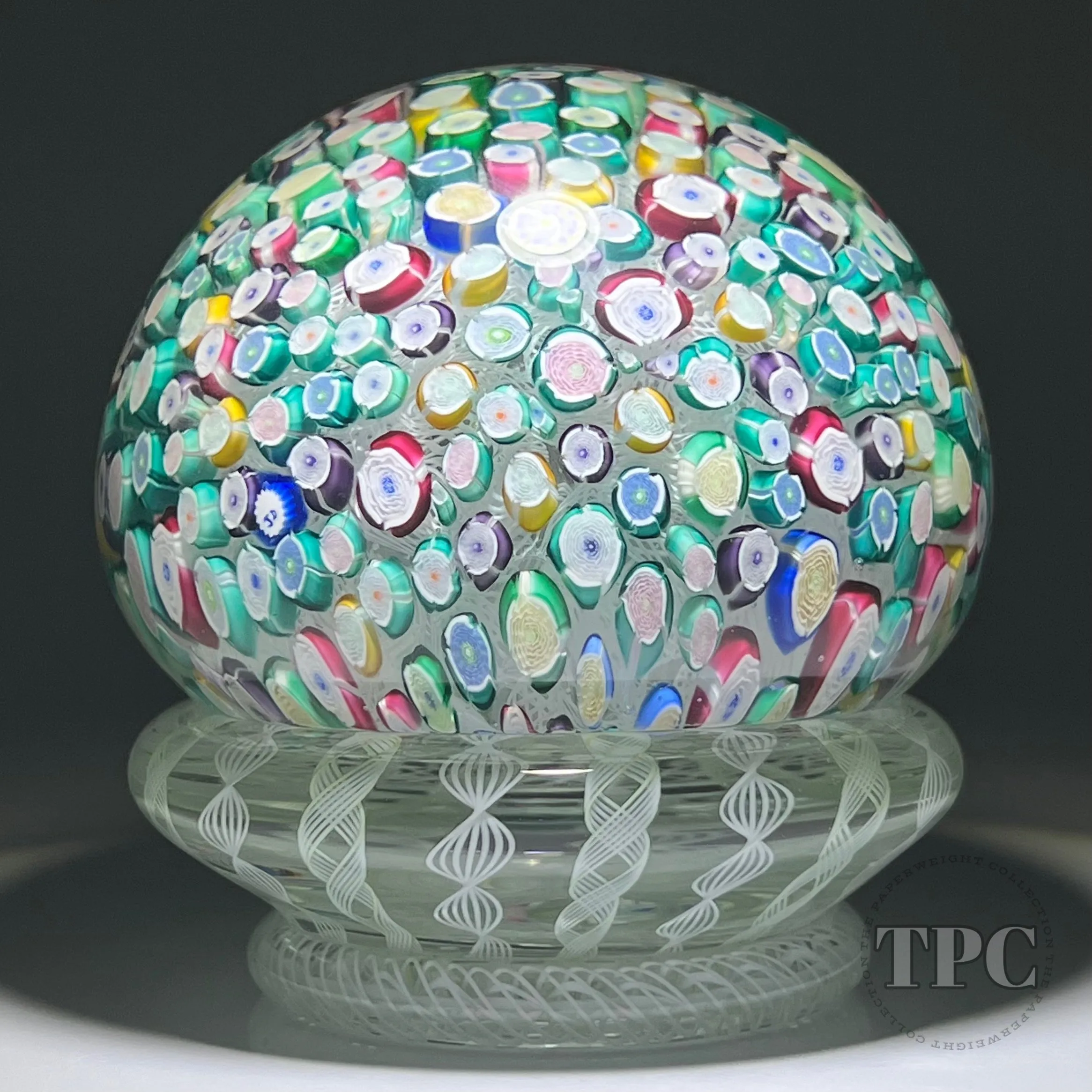 John Deacons Super Magnum Glass Art Paperweight Complex Closepack Millefiori Rose Piedouche