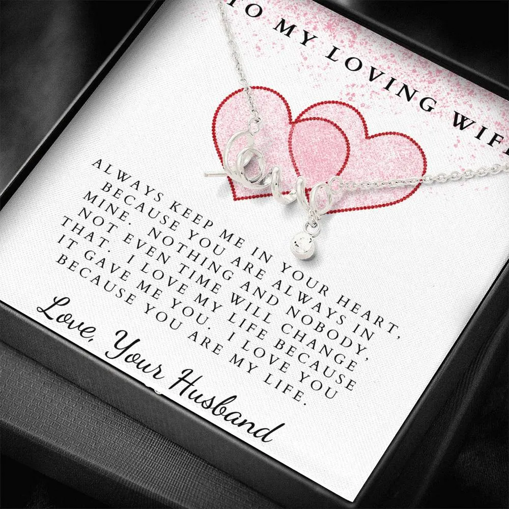 Keep me in your heart-Scripted Love Necklace for Wife