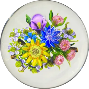 Ken Rosenfeld 2021 Glass Art Paperweight Flamework Flower Bouquet with Pink Clichy Style Roses
