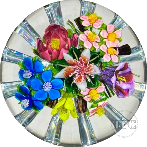 Ken Rosenfeld 2022 Glass Art Paperweight Flamework Flower Bouquet with Star-cut Base
