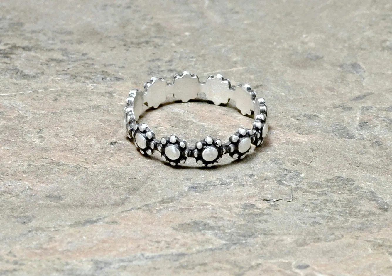 Linked Circle of Flowers Sterling Silver Ring