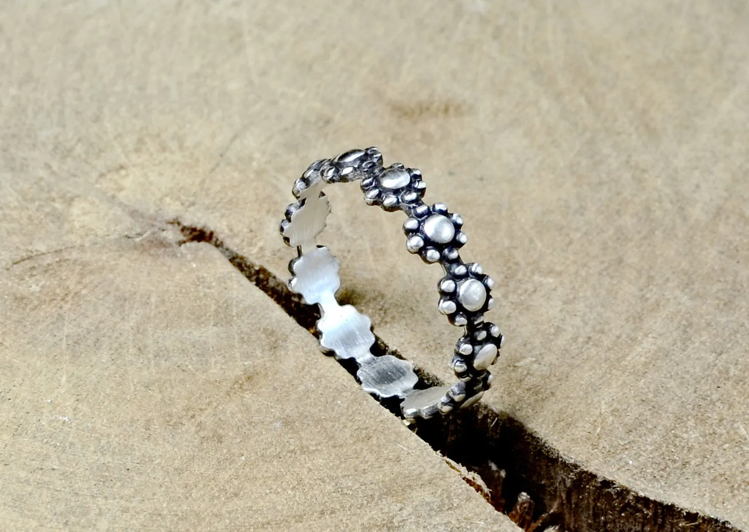 Linked Circle of Flowers Sterling Silver Ring