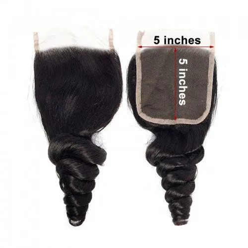 Loose Wave 4 Bundles With 5x5 Lace Closure 100% Unprocessed Virgin Human Hair