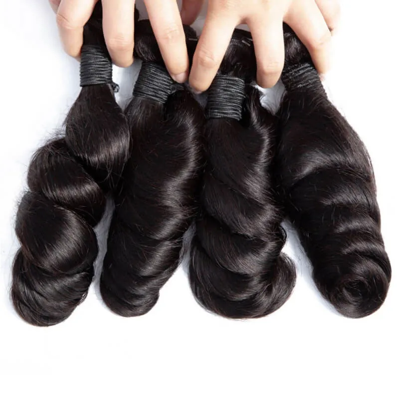 Loose Wave 4 Bundles With 5x5 Lace Closure 100% Unprocessed Virgin Human Hair