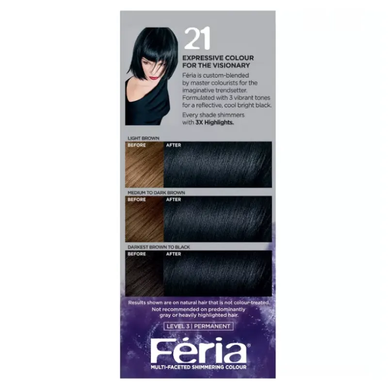 L'Oréal Paris Feria Multi-Faceted Shimmering Hair Colour - 21 Bright Black