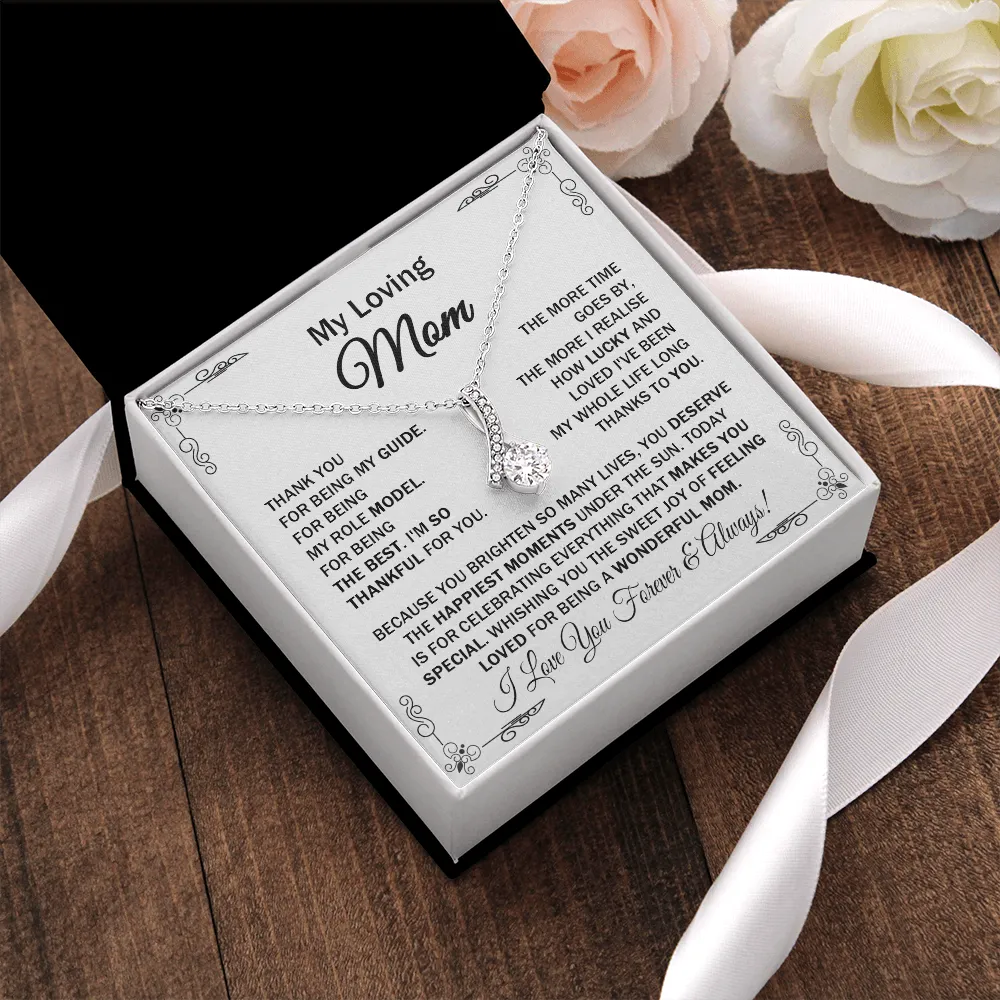 Loving Mom - Thank You for Being My Guide - Alluring Beauty Necklace Message Card Gift for Mom Mother's Day Birthday from Daughter Son