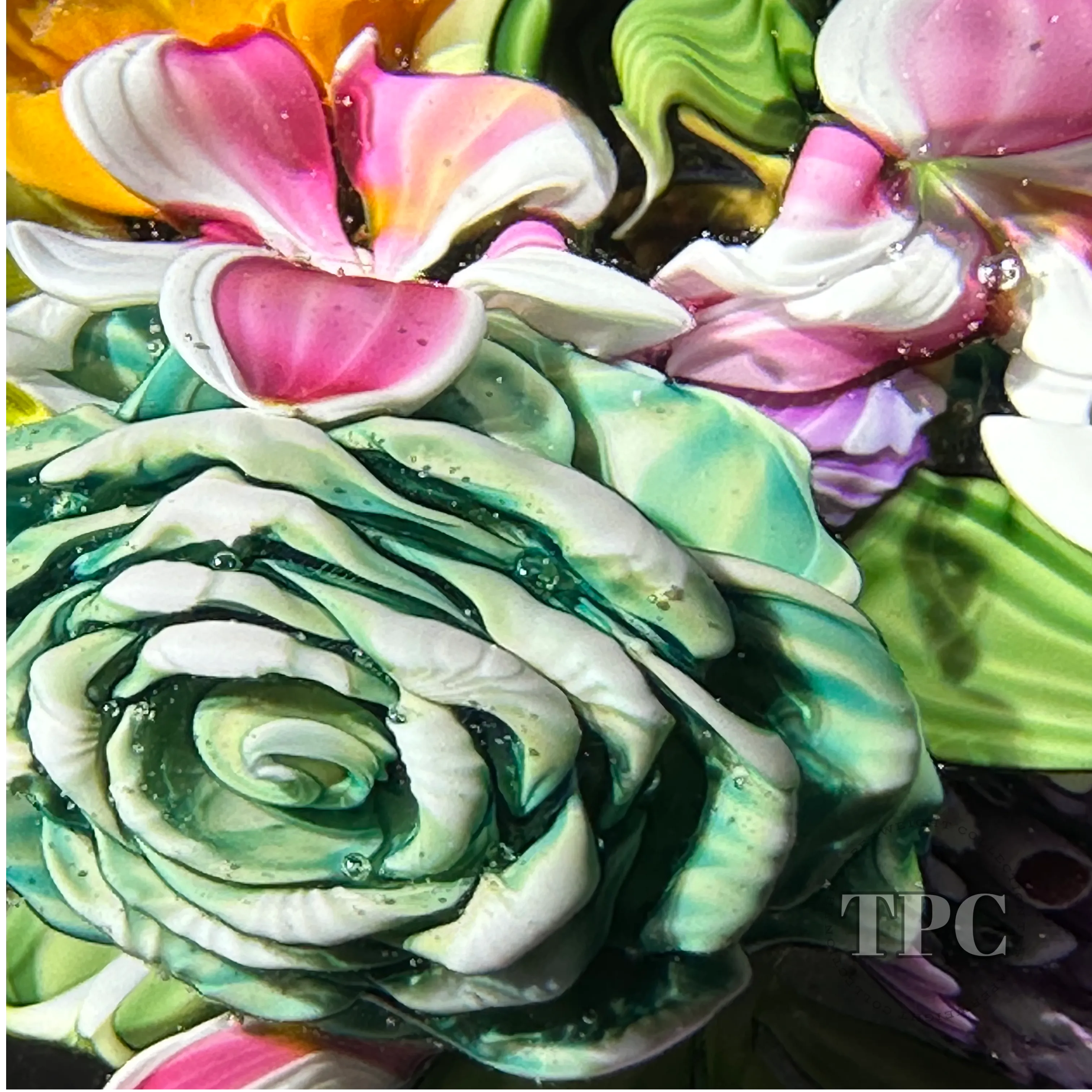 Magnum Mickael Hingant 2024 Glass Art Paperweight Flamework Tropical Flower Rose Bouquet