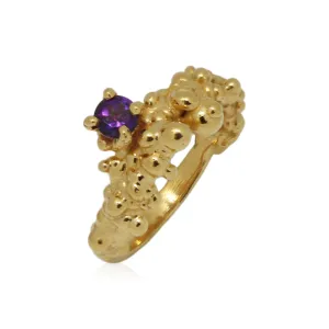 Mammatus Gold Ring with Violet Amethyst