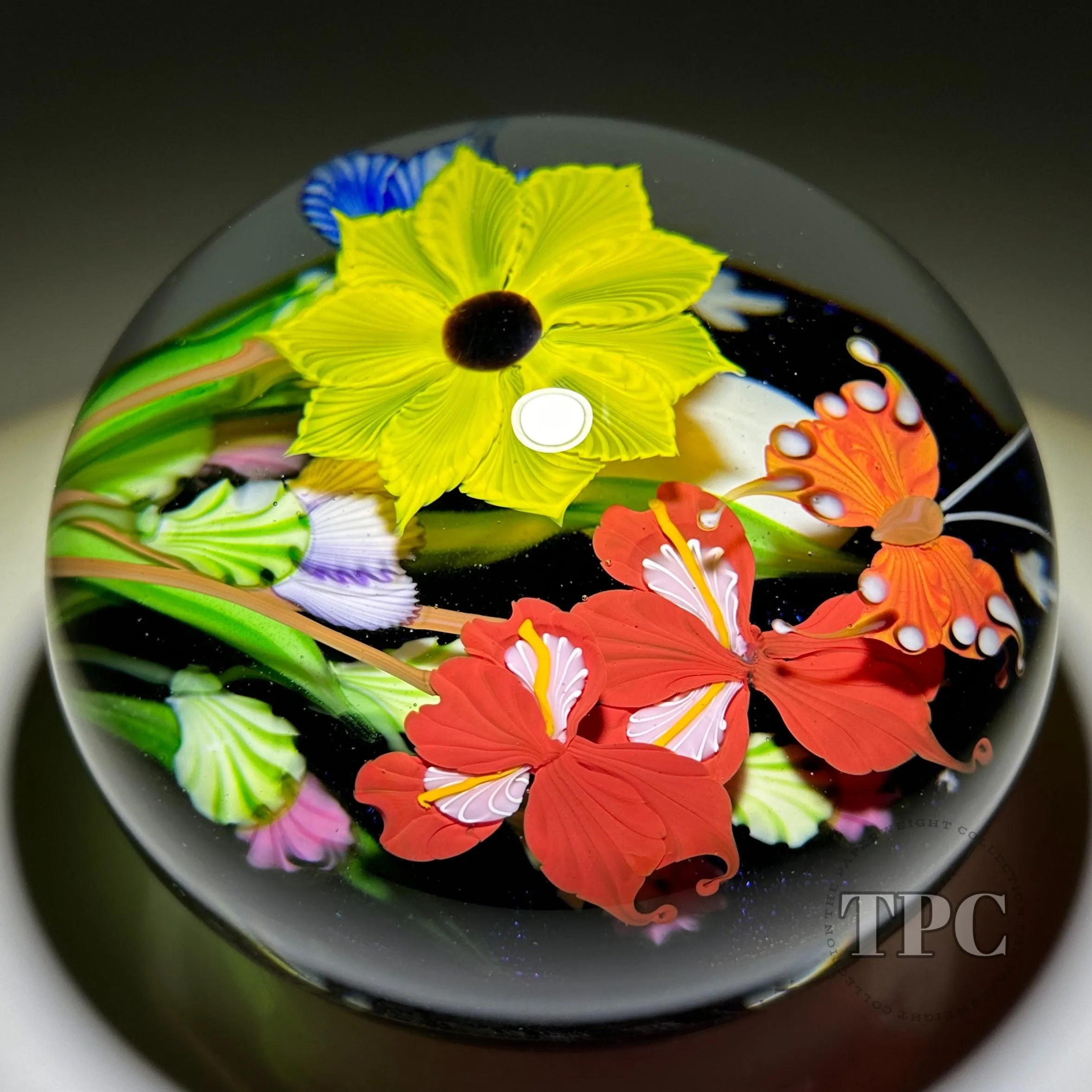Mayauel Ward 2022 Glass Art Sculpture Compound Torchwork Flower Bouquet Against Moonlit Night Sky
