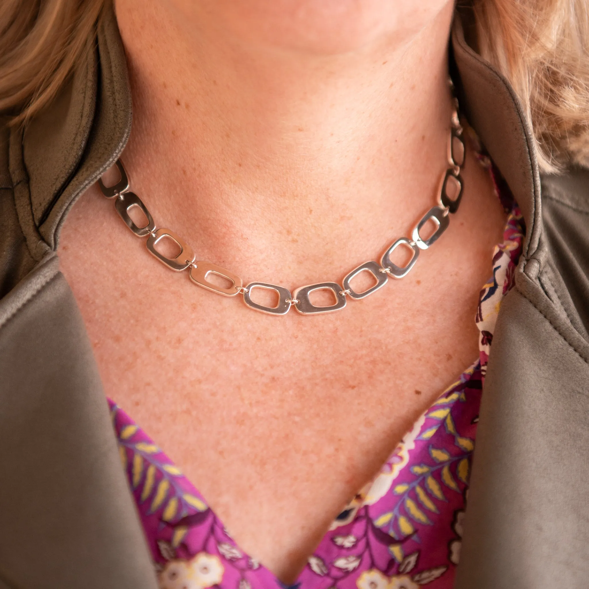 Mid Century Modern Geo Link Necklace