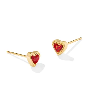 Mini Ari Heart Stud Earring - Gold Red Kyocera Opal