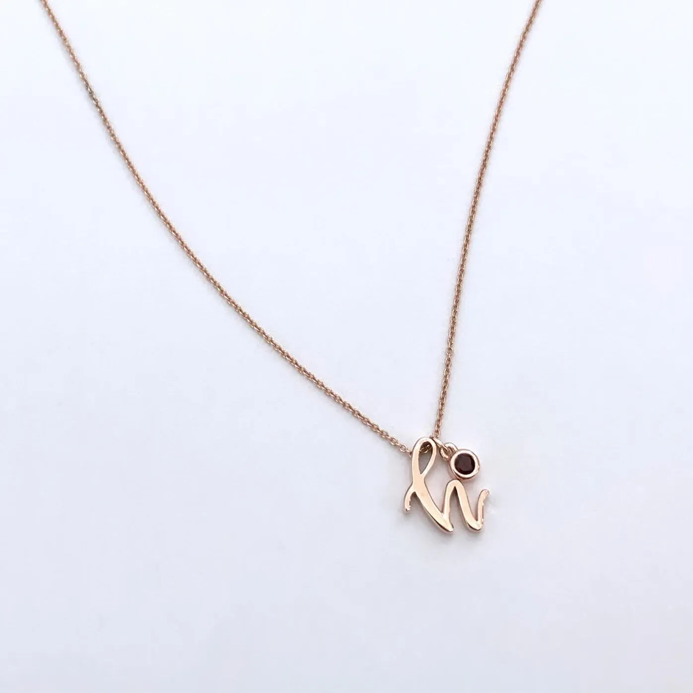 Mini Love Letter Necklace with Dangly Bezel Birthstone (Rose Gold)