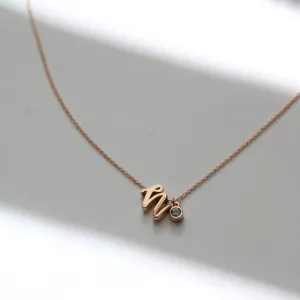 Mini Love Letter Necklace with Dangly Bezel Birthstone (Rose Gold)