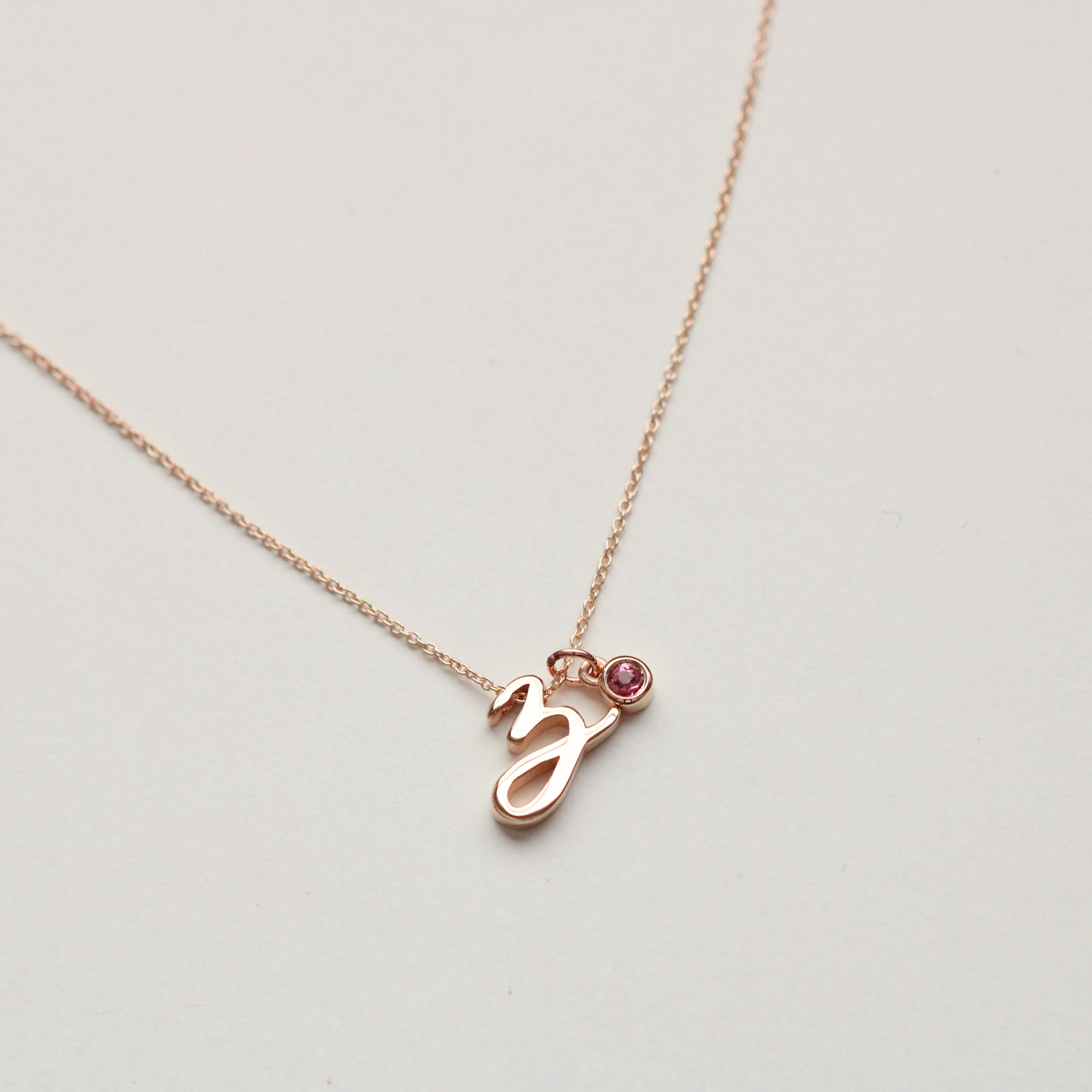 Mini Love Letter Necklace with Dangly Bezel Birthstone (Rose Gold)