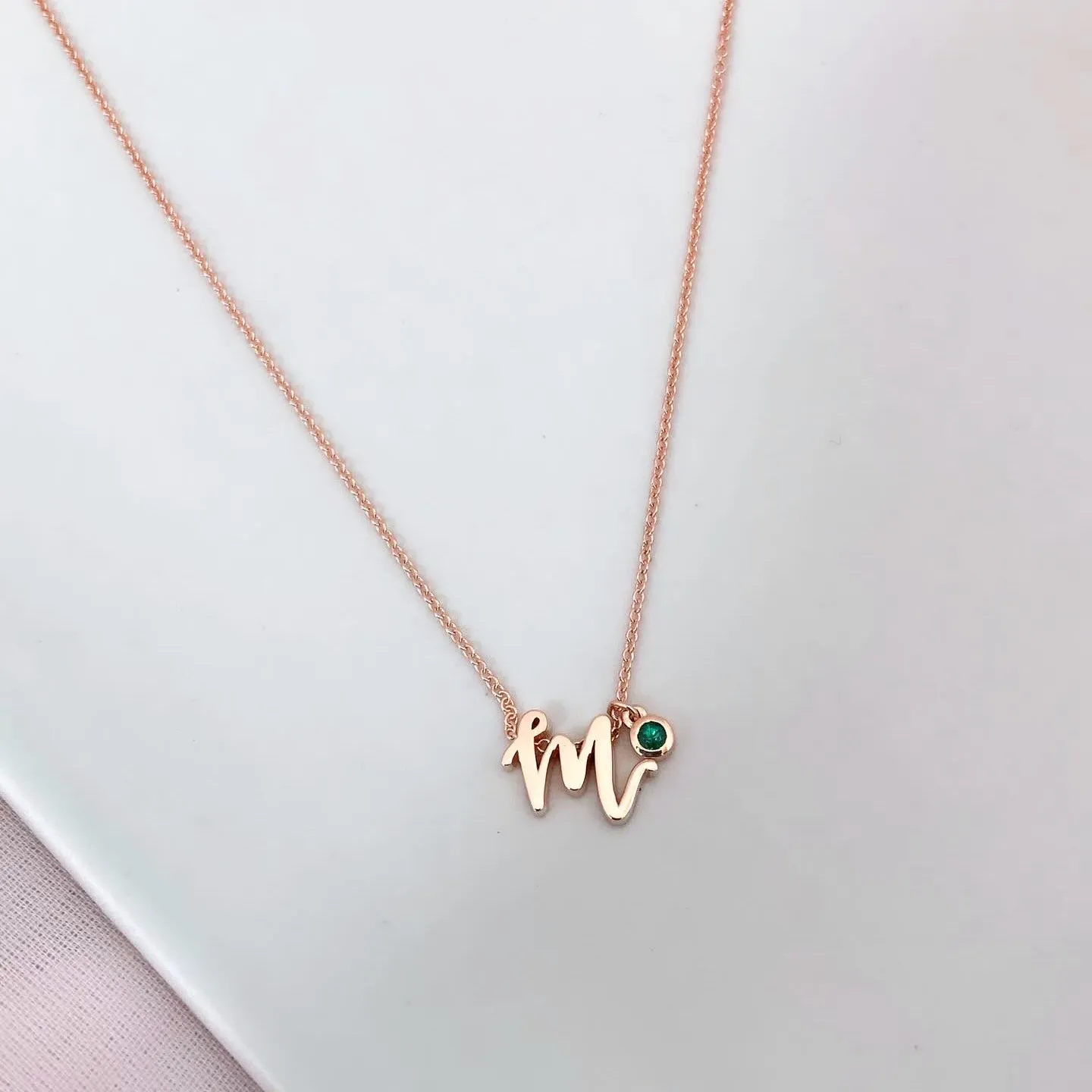 Mini Love Letter Necklace with Dangly Bezel Birthstone (Rose Gold)