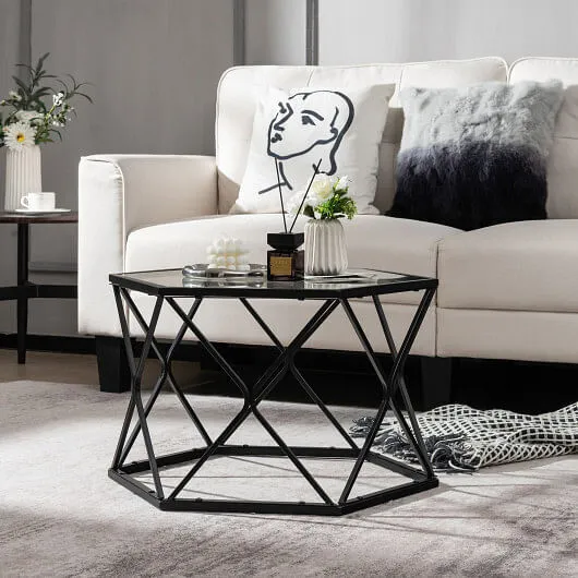 Modern Accent Geometric Glass Coffee Table-Black - Color: Black