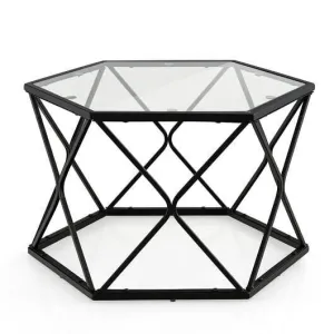 Modern Accent Geometric Glass Coffee Table-Black - Color: Black