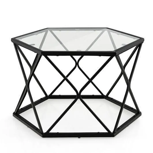 Modern Accent Geometric Glass Coffee Table-Black - Color: Black
