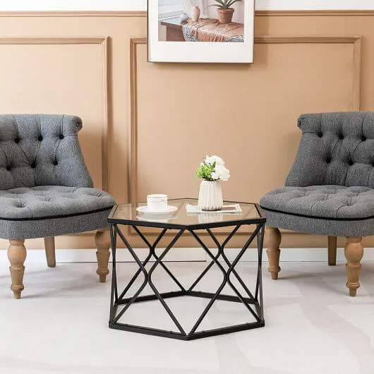 Modern Accent Geometric Glass Coffee Table-Black - Color: Black