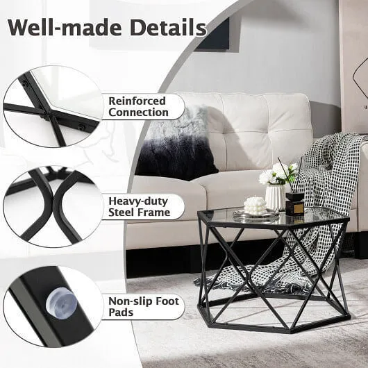 Modern Accent Geometric Glass Coffee Table-Black - Color: Black