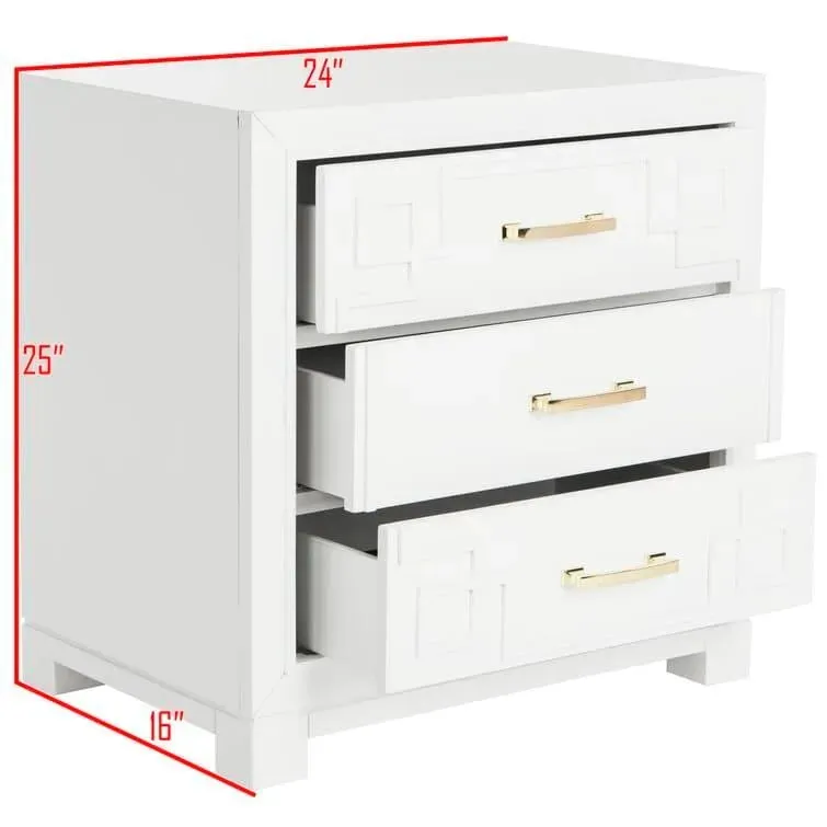 Modern Chinoiserie 3 - Drawer Solid Wood Nightstand
