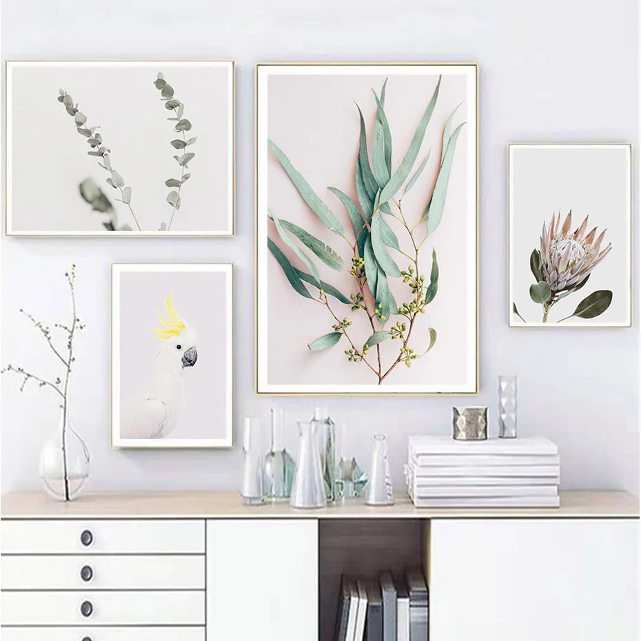 Modern Plants Leaves King Protea Flowers Wall Art