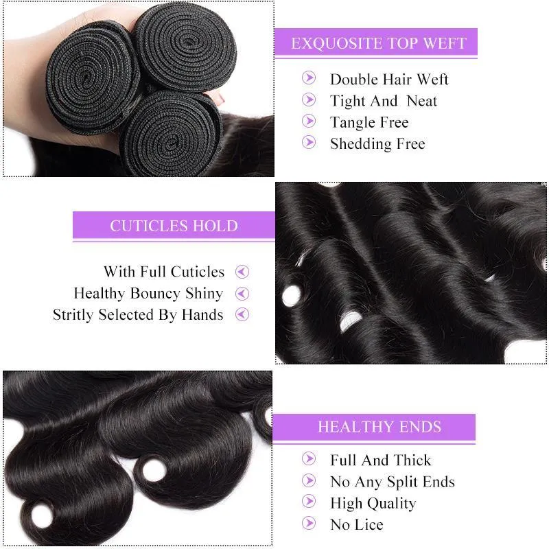 Modern Show 12A Great Quality Unprocessed Virgin Peruvian Body Wave Natural Black Human Hair 4 Bundles