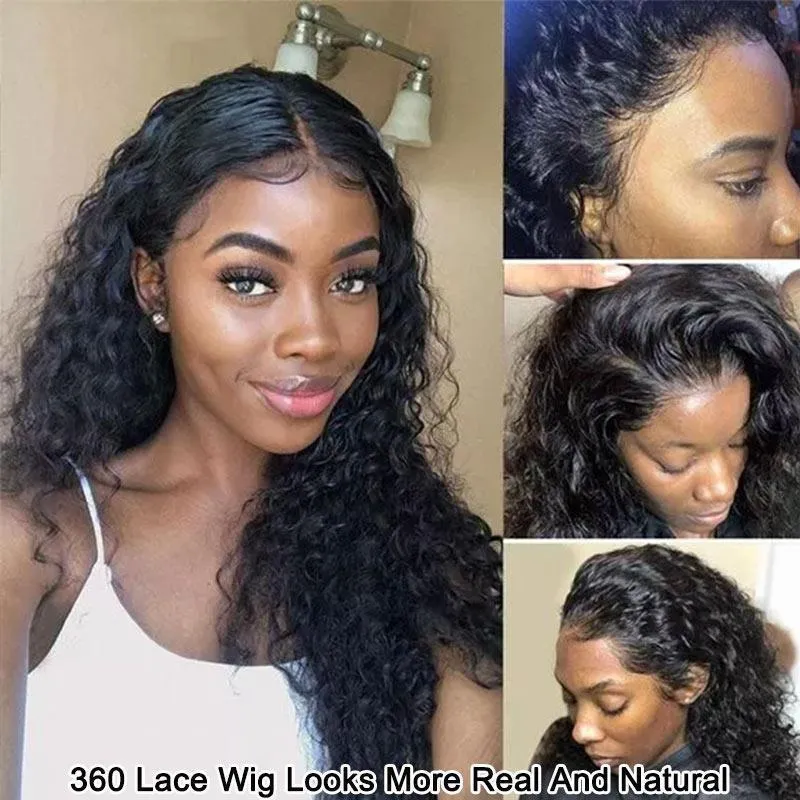 Modern Show 150 Density 360 Lace Front Wigs Pre Plucked With Baby Hair Black Brazilian Deep Curly Remy Human Hair