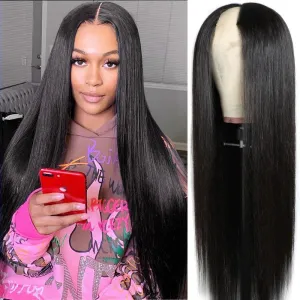 Modern Show 180 Density V Part Straight Wig Real Glueless Remy Human Hair Wigs Natural Black Color