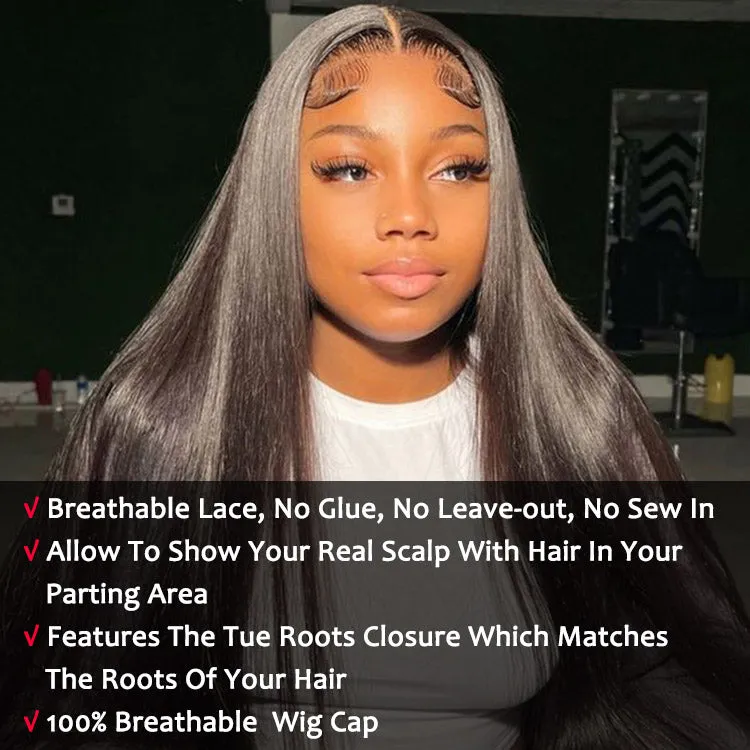 Modern Show 180 Density V Part Straight Wig Real Glueless Remy Human Hair Wigs Natural Black Color