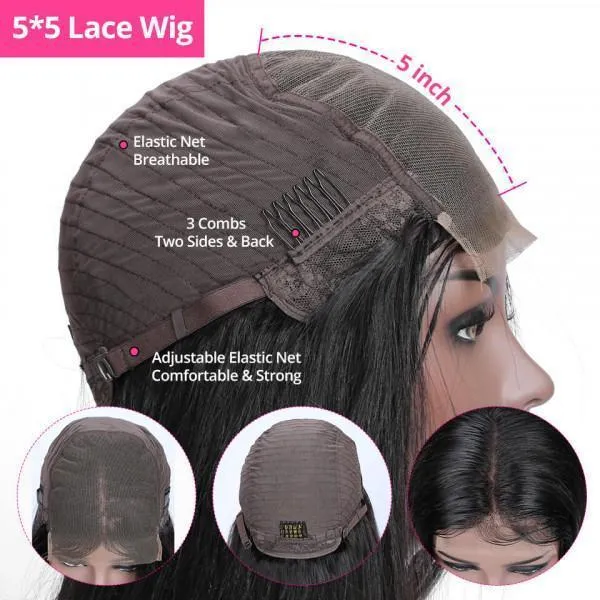 Modern Show Black 5x5 HD Lace Closure Wig Water Wave Human Hair Wig With Baby Hair