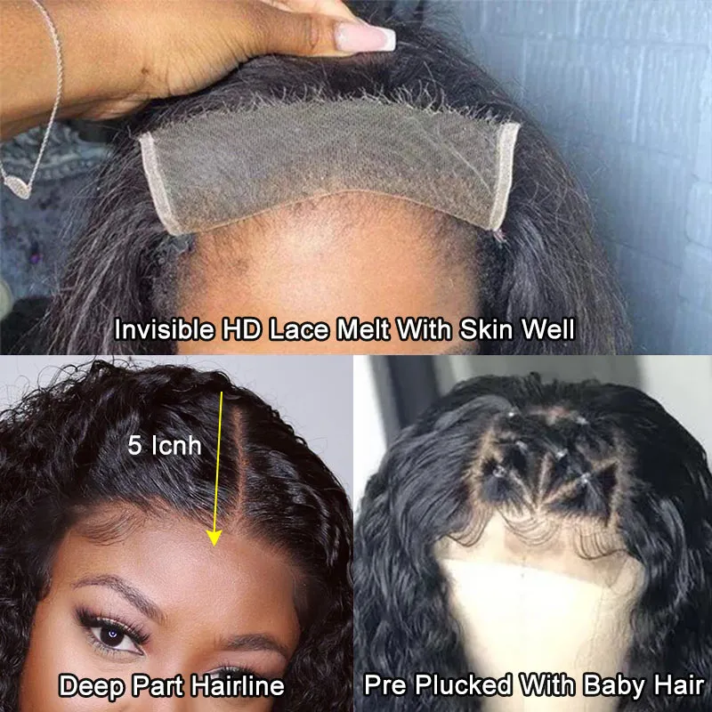 Modern Show Black 5x5 HD Lace Closure Wig Water Wave Human Hair Wig With Baby Hair