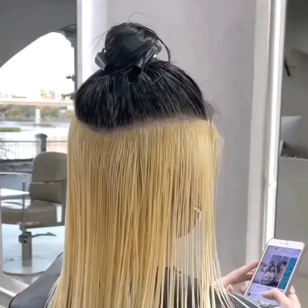 Modern Show Black Hair With Blonde Peekaboo Highlights Human Hair Wig