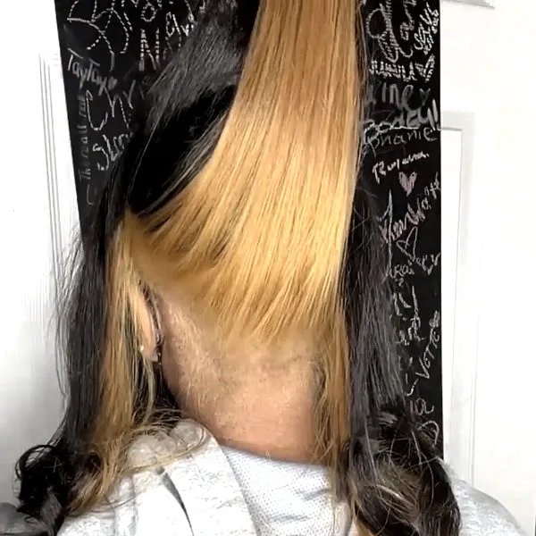 Modern Show Black Hair With Blonde Peekaboo Highlights Human Hair Wig