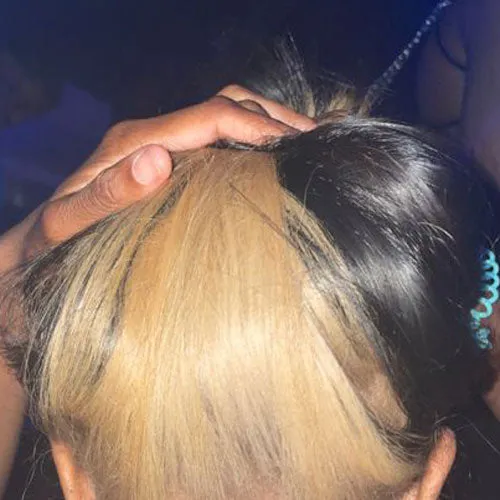 Modern Show Black Hair With Blonde Peekaboo Highlights Human Hair Wig