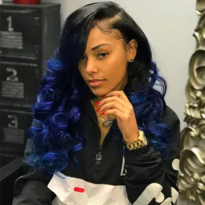 Modern Show Black Root Blue Hair Body Wave 4 Bundles With 4x4 Closure Remy Brazilian Human Hair