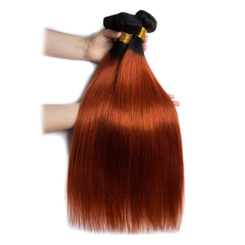 Modern Show Black Root Dark Ginger Straight Brazilian Human Hair 4 Bundles With 4x4 Closure