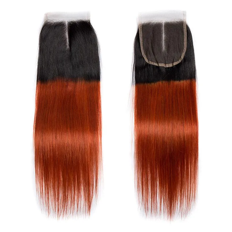 Modern Show Black Root Dark Ginger Straight Brazilian Human Hair 4 Bundles With 4x4 Closure