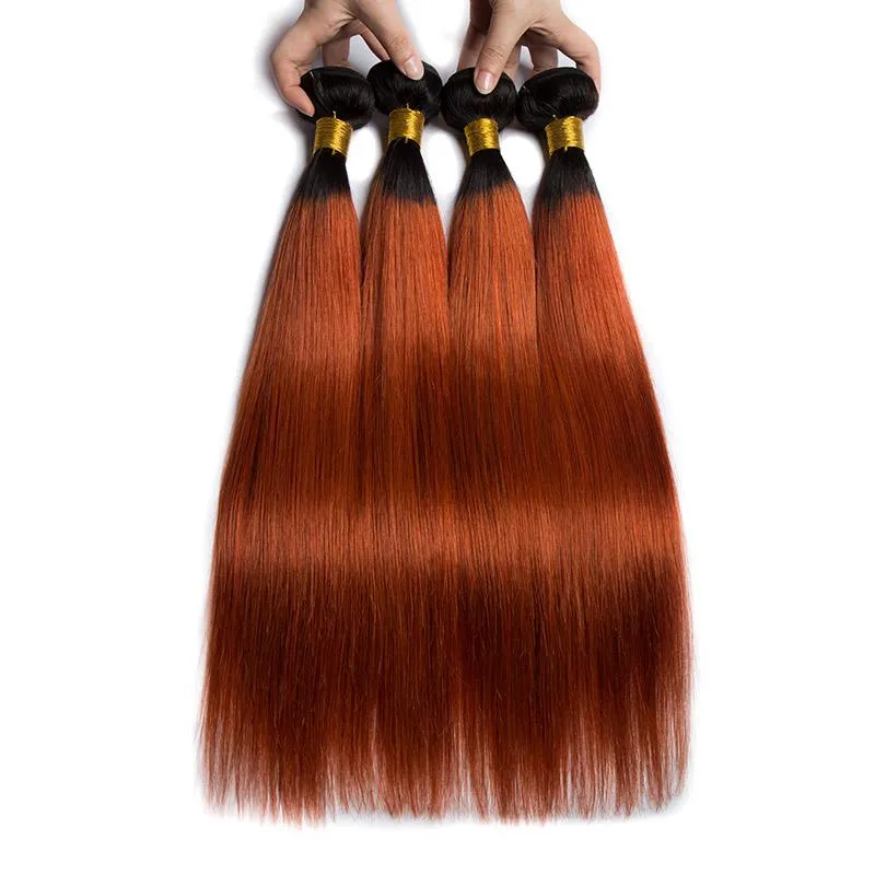 Modern Show Black Root Dark Ginger Straight Brazilian Human Hair 4 Bundles With 4x4 Closure