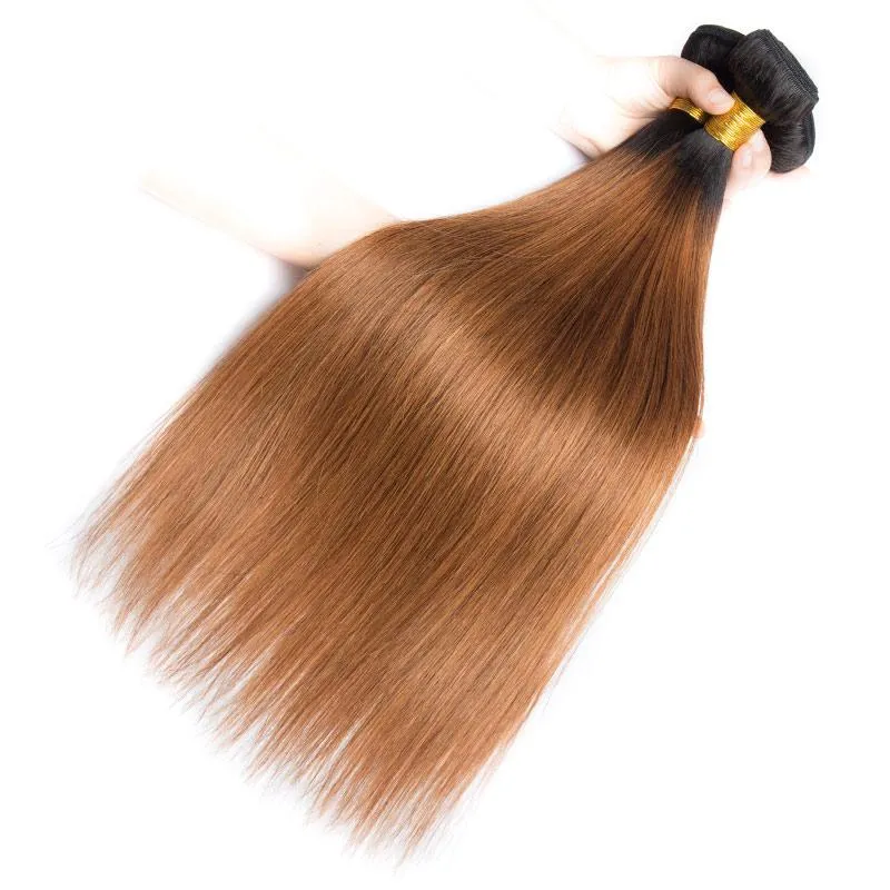 Modern Show Black Roots Auburn Brown Hair Straight Brazilian Human Hair Weave 1 Bundle