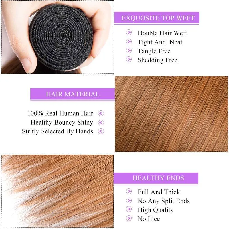 Modern Show Black Roots Auburn Brown Hair Straight Brazilian Human Hair Weave 1 Bundle