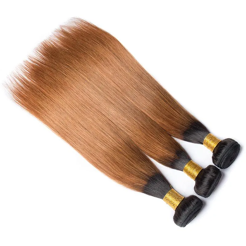 Modern Show Black Roots Auburn Brown Hair Straight Brazilian Human Hair Weave 1 Bundle